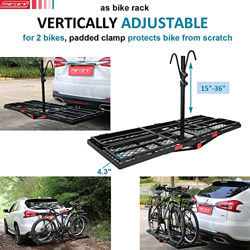 Hitch Mount Cargo Carrier Basket - Comes with Bike Rack Fits 2 Ebike Fat-Tire Electric Bicycle with Folding Large Heavy Duty 500Lbs Fits 2" Receiver for Car Truck SUV RV (66"x24"x14", Charcoal Black)