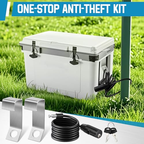 Saillong 2 Packs Cooler Lock Bracket with Security Cable Lock, Cooler Tie Down Kit, 4.92 FT Ice Chest Padlock for Secure Mid to Large Size Thermal Box to Trailer Deck Boat