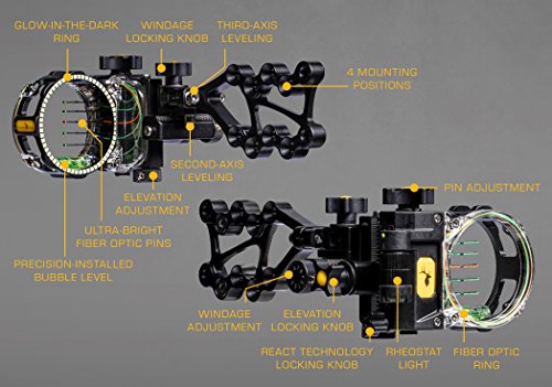 Trophy Ridge React Pro 5 Pin Archery Bow Sight, Right Hand, 0.019 Pin