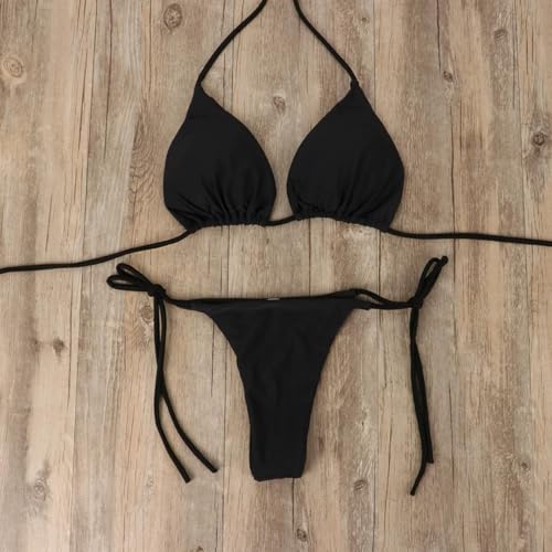 Black Bikini Sets for Women Two Piece Swimsuit Halter String Triangle Bikini Bathing Suit Women 2025 Black OneSize 2-8