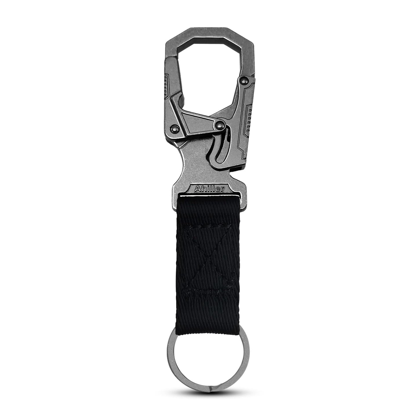 Heavy-Duty Metal Keychain Unisex Carabiner Durable Keychain for Adults self-Locking Door Clip Keychain Suitable for car/House Keys(Black-1P)