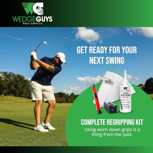 Wedge Guys Golf Grip Kits for Regripping Golf Clubs - Professional Quality - Options Include Hook Blade, 15 or 30 Golf Grip Tape Strips, 5 or 8 oz Golf Grip Solvent & Rubber Vise Clamp