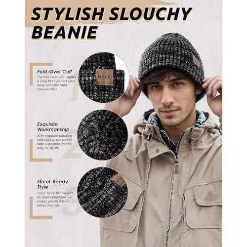 MSDC 3 Pack Winter Hats for Men, Warm Fleece Lined Beanie for Men Women, Fashionable Knit Hat Skull Cap for Cold Weather
