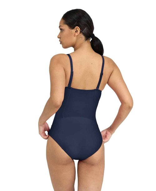 ARENA Bodylift Women's Jenny B-Cup One Piece Shaping Swimsuit Light Cross Back Sculpt Fit Tummy Control Bathing Suit, Navy, US Size 34