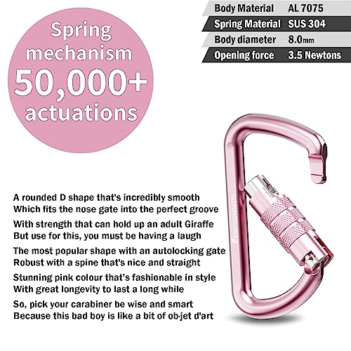 FresKaro 3inch Locking Carabiner Clips with a Twist Auto Lock, Heavy Duty Rated 2698lbs, Lightweight & Rustproof 7075 Aluminum, for Hammocks, Yoga Swings, Camping, Keychain or Backpacks. 2pcs, Pink.