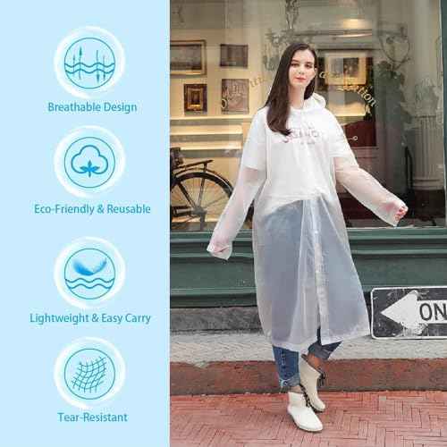 Rain Ponchos for Adults, Reusable Waterproof Hooded EVA Rain Coats Rain Jackets Rainwear for Women Men, Pack of 2