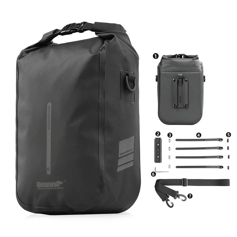Rhinowalk Bike Front Pannier Bag Fork Bag Waterproof Bicycle Rack Bag Shoulder Bag for E-Scooter Mountain Bike Accessories -Black, 6L