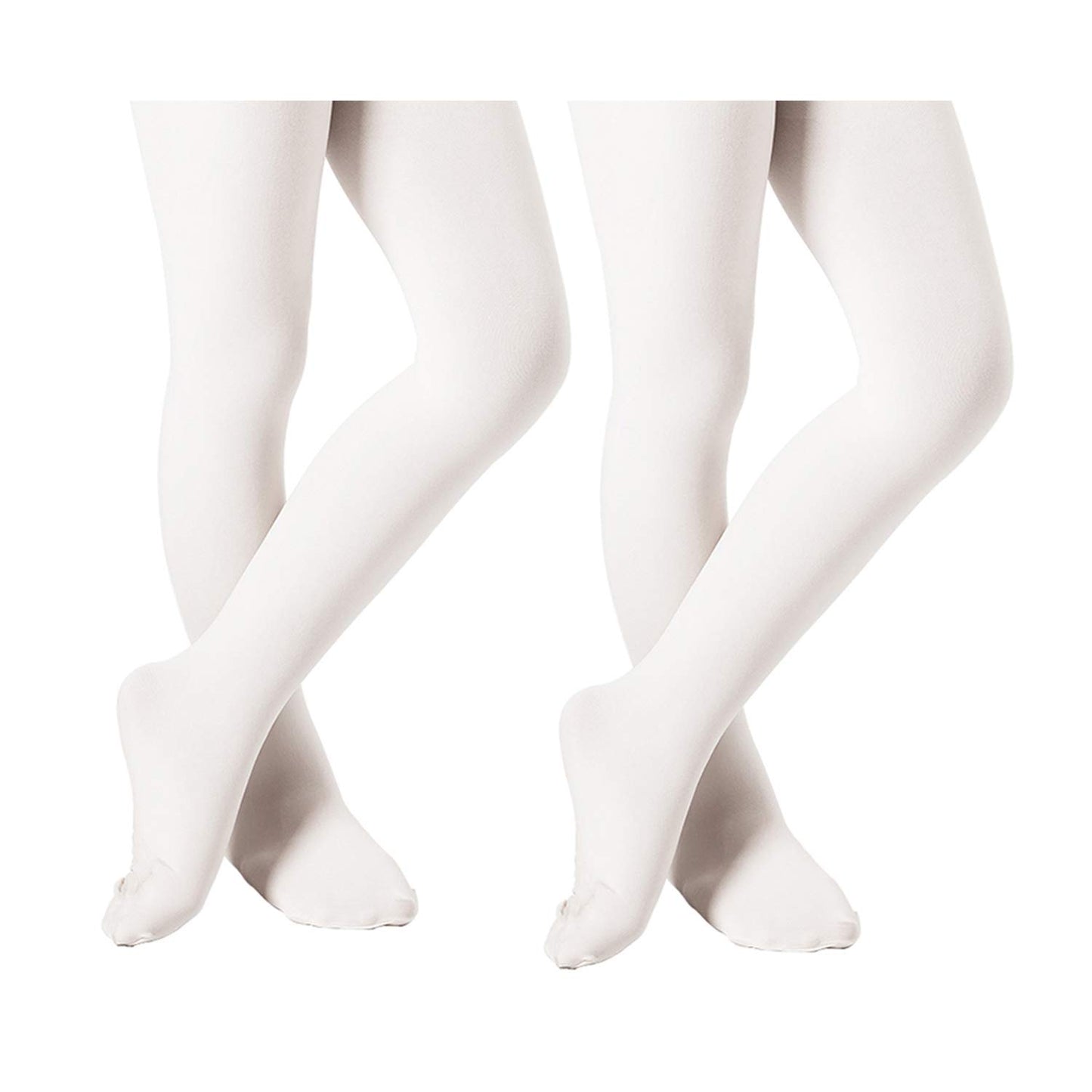 DIPUG Ballet Tights for Girls Dance Tights Toddler Thick Soft Footed Kids White Stockings Size 5t 6 7 8, 2 Pack