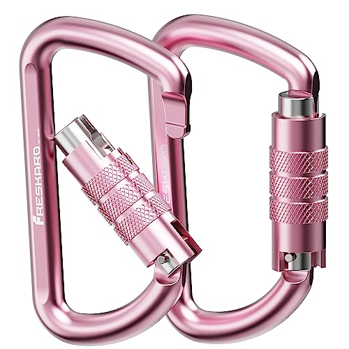 FresKaro 3inch Locking Carabiner Clips with a Twist Auto Lock, Heavy Duty Rated 2698lbs, Lightweight & Rustproof 7075 Aluminum, for Hammocks, Yoga Swings, Camping, Keychain or Backpacks. 2pcs, Pink.