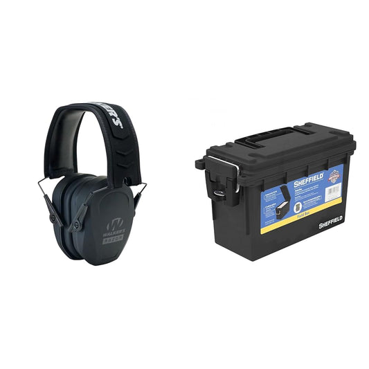 Walker's Razor Slim Passive Earmuff and Sheffield 12629 Field Box Ammo Storage Can Bundle