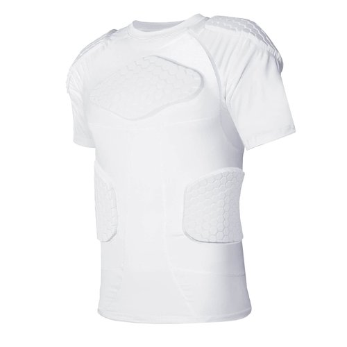 TUOY Men's Padded Compression Shirt Protective Shirt Rib Chest Protector for Football Paintball Baseball White