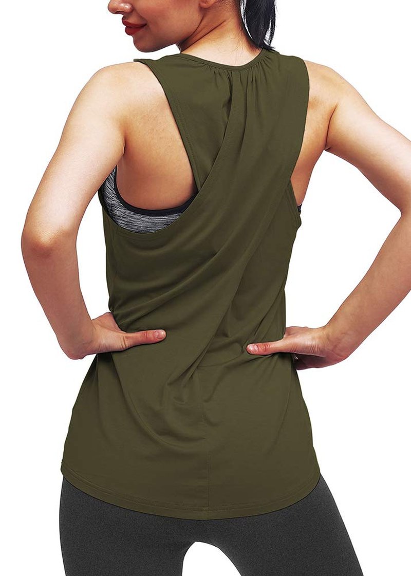 Mippo Workout Tank Tops for Women Loose Fit Yoga Tennis Shirts Athletic Exercise Tank Sports Running Clothes Army Green M