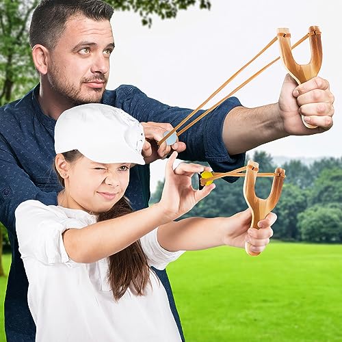 ArtCreativity Wooden Slingshot with 20 Cotton Balls - Wood Slingshot for Kids - Shoots Balls Up to 10 Feet - Soft Balls for Safe Play - Wooden Catapult Outdoor Toys for Kids - Strong Sling Shot Kit