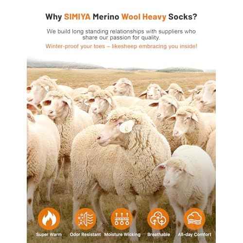 SIMIYA Merino Wool Socks for Men, 5 Pairs Thermal Warm Hiking Super Thick Crew Work Cushion Sock for Mens Winter Cold Weather