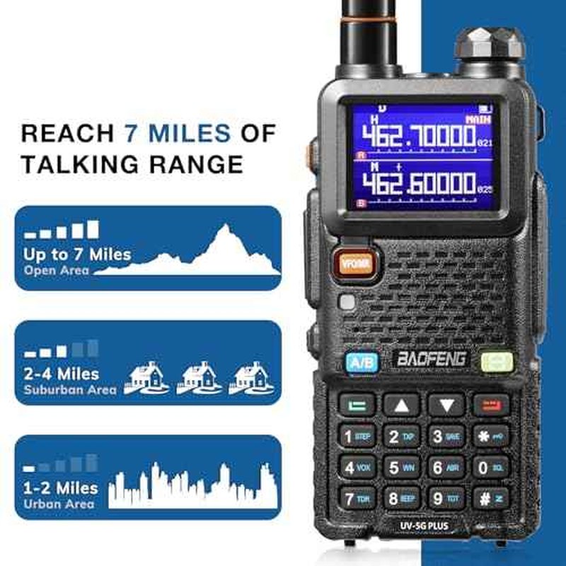 [Chirp Compatible] BAOFENG UV-5G Plus GMRS Handheld Radio, Long Range Rechargeable Two Way Radio, 999 Channels, with NOAA Weather Receiving, 2500mAh Battery USB-C Port, 8" & 15.5" Antennas, 2 Pack