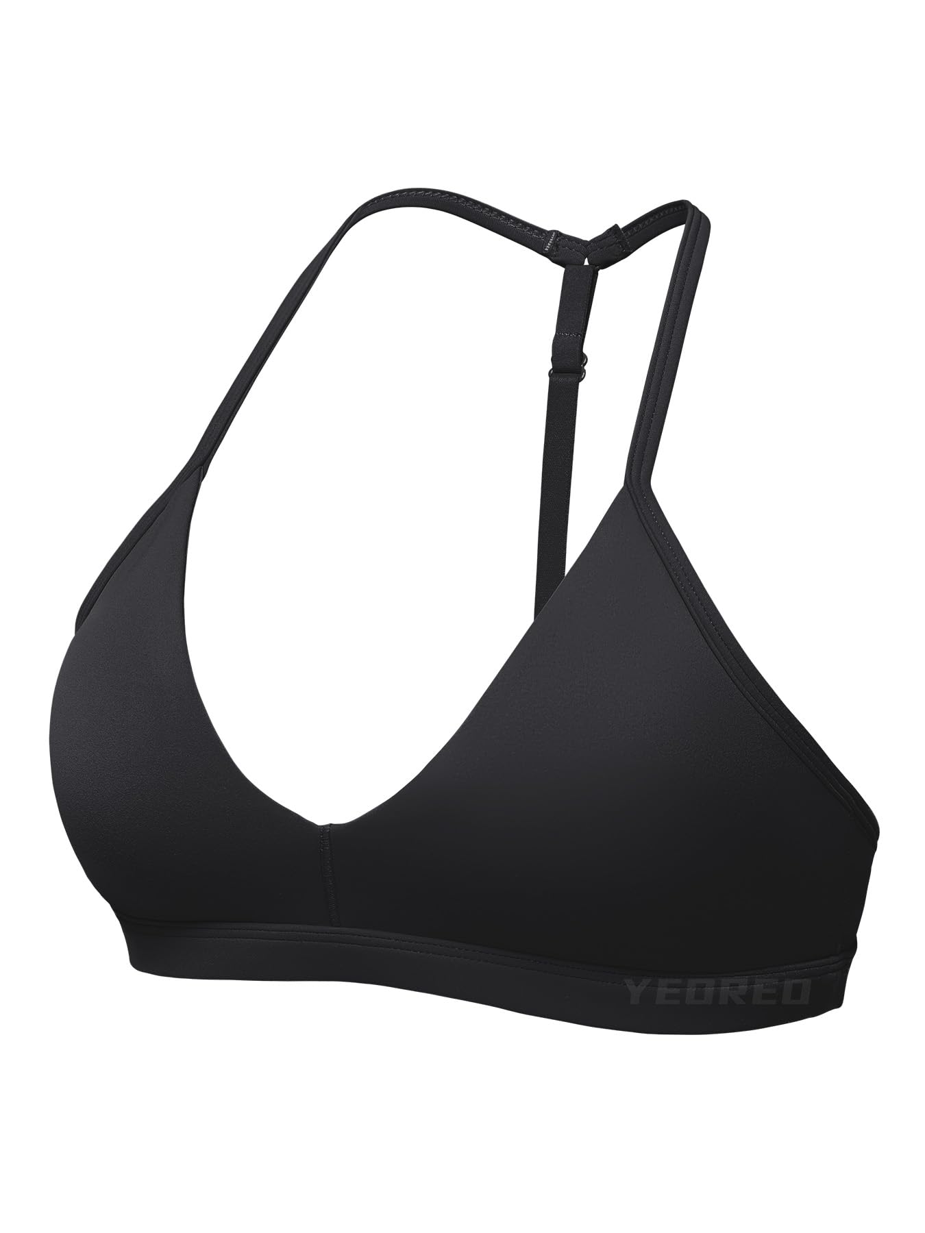 YEOREO CoreFlex Sports Bras for Women Strappy Padded Halter Open Back Light Impact Deep V Neck Yoga Workout Gym Tops Black M