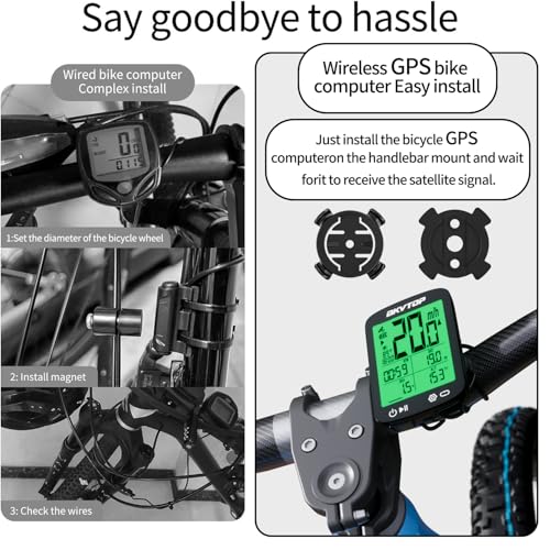 BKVTOP Wireless GPS Bike Computer with Standard Mount, 2.4" Screen, IPX7 Waterproof, 28H Runtime