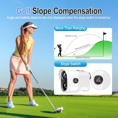 HESAIN White Golf Rangefinder with Slope, 1200 Yards, 7X Magnification, Rechargeable, Flag Lock & Magnetic Attachment