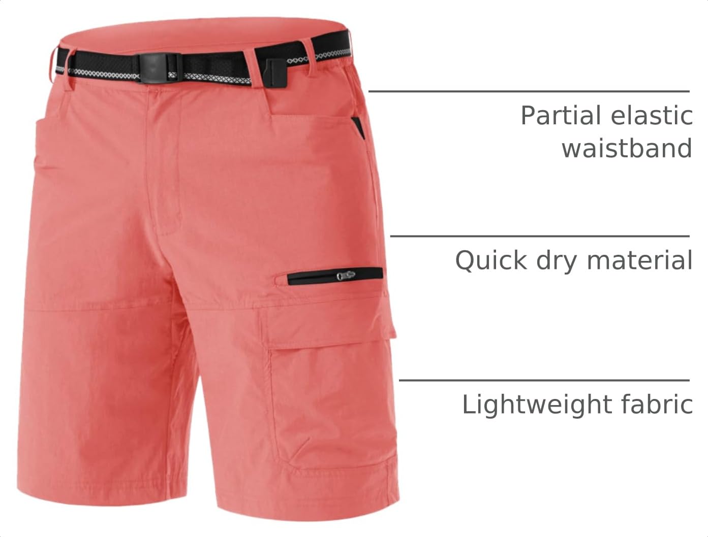 TACVASEN Mens Cargo Shorts Outdoor Lightweight Quick Dry Casual Golf Summer Hiking Dress Work Shorts Fishing Elastic Waist Pink 34