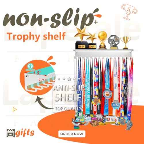 Non-Slip Trophy Shelf,Trophy and Medal Display Shelf, Medal Hanger Display For Wall with 16inchL,Shelves For Trophies medal display Upgraded Medal Holder display For gymanstics,race,soccer,swim
