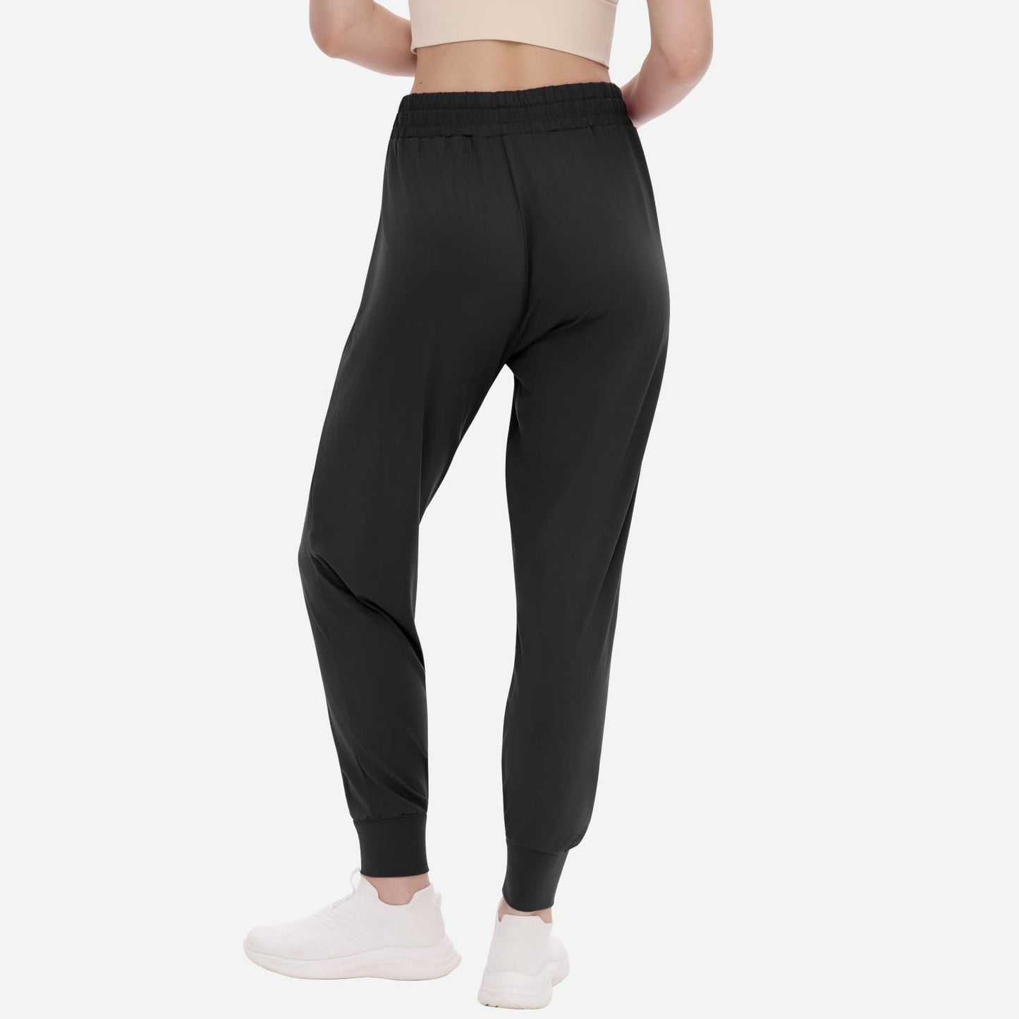 TNNZEET Women's Joggers with Pockets - High Waisted Sweatpants Tapered Leg Drawstring Lightweight Athletic Pants Black