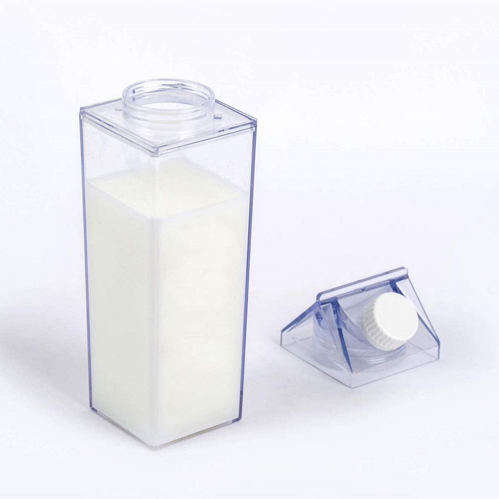 FveBzem Milk Carton Water Bottle 33oz (1000mL) Plastic Square Milk Bottles No BPA Leakproof Water Bottle Portable Reusable Milk Carton Shaped Juice Bottle Perfect for Fitness Gym Camping Sports