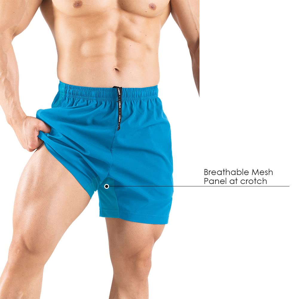 Gaglg Men's 5" Running Shorts 2 Pack Quick Dry Athletic Workout Gym Shorts with Zipper Pockets Light Blue/White,X-Large