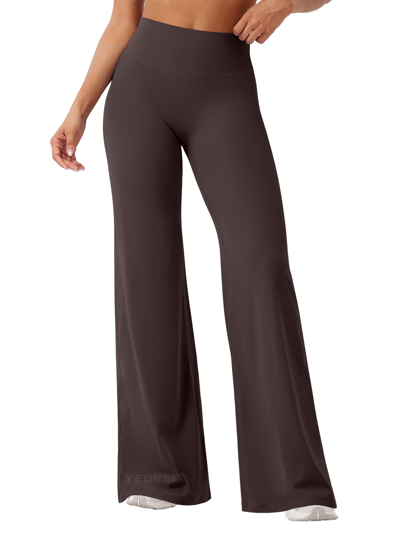 YEOREO Workout Leggings Womens No Front Seam Straight Leggings 33" High Waist Buttery Eddiy Gym Yoga Pants Dark Brown M
