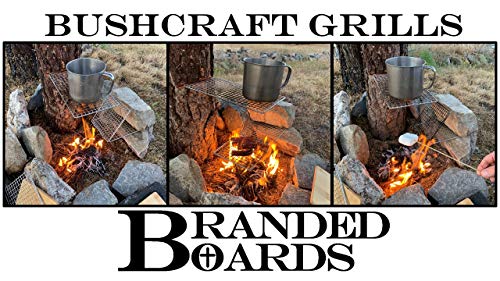 Branded Boards Portable Bushcraft Stainless BBQ Large Cooking Grill Grate & Burlap Hemp Drawstring Bag. Camping, Campfires, Backpacking, Hunting & Fishing. (Large Grill & Bag ONLY)