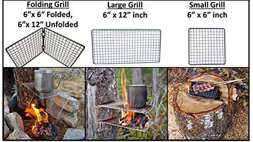 Branded Boards Portable Bushcraft Stainless BBQ Large Cooking Grill Grate & Burlap Hemp Drawstring Bag. Camping, Campfires, Backpacking, Hunting & Fishing. (Large Grill & Bag ONLY)