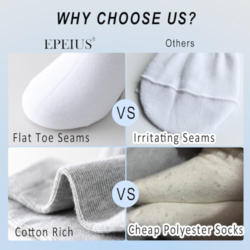 EPEIUS Kids' Low Cut Ankle Socks Cotton Seamless Toe Sport Athletic Socks for Boys Girls White Black Navy 4/8 Pack