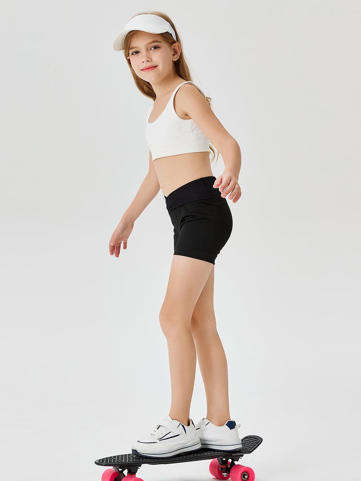 Girls Athletic Shorts Slim Tummy Control V Cross Waist Short Leggings Bike Dance Gymnastics Shorts Black