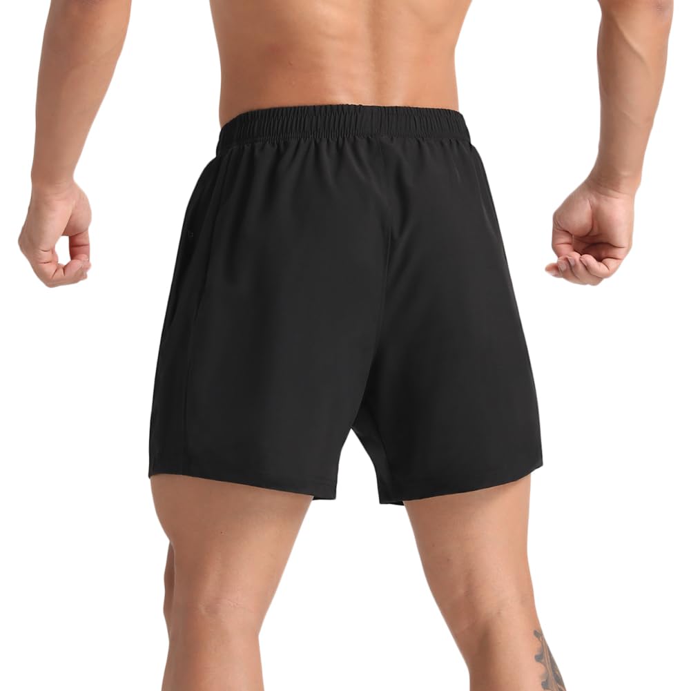 MAXCK 2 Pack Mens Lightweight Athletic Running Shorts 5'' Quick Dry Gym Workout Shorts with Zipper Pockets Black/Green,Large