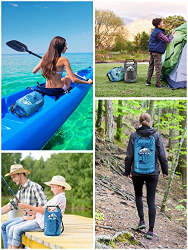 HEETA Waterproof Dry Bag for Women Men, Roll Top Lightweight Dry Storage Bag Backpack with Phone Case for Travel, Swimming, Boating, Kayaking, Camping and Beach, Transparent Blue 5L