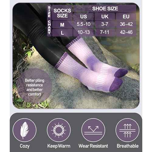 DYW Womens Merino Wool Hiking Socks Thermal Warm Winter Boot Crew Socks Cushion Work Walking Gift Socks 5 Pairs