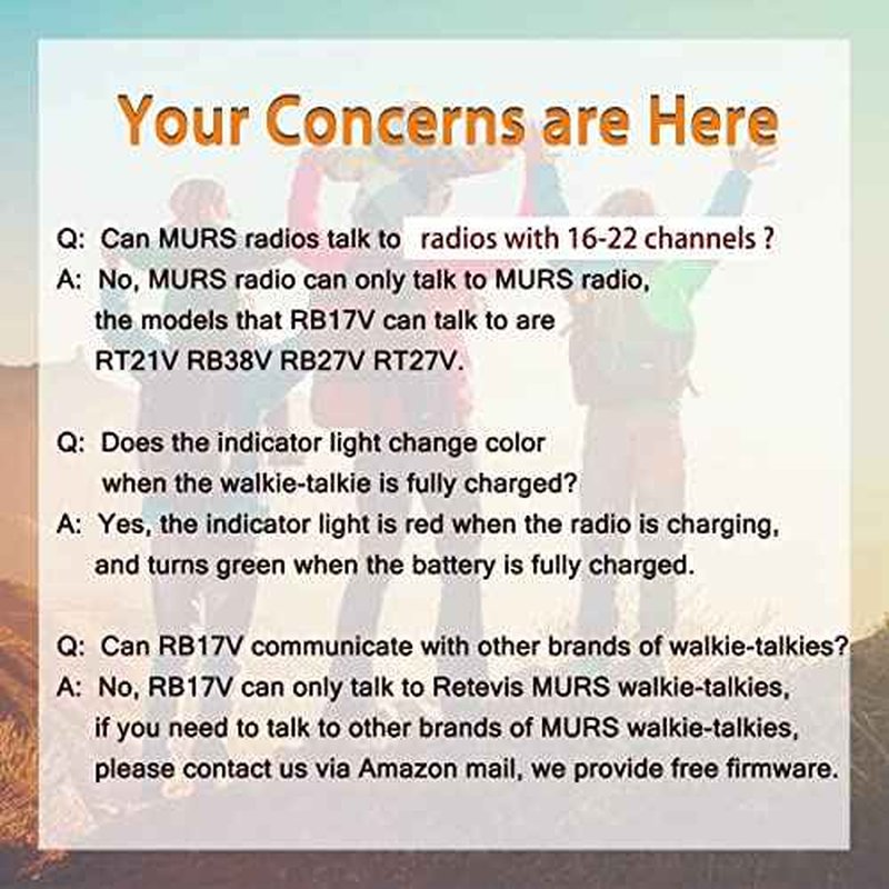 Retevis RB17V MURS Radios, 2 Way Radios Long Range,4400mAh Hunting Walkie Talkies Rechargeable, License Free, Local Alarm,Two Way Radios for Skiing Camping Hiking (4 Pack)