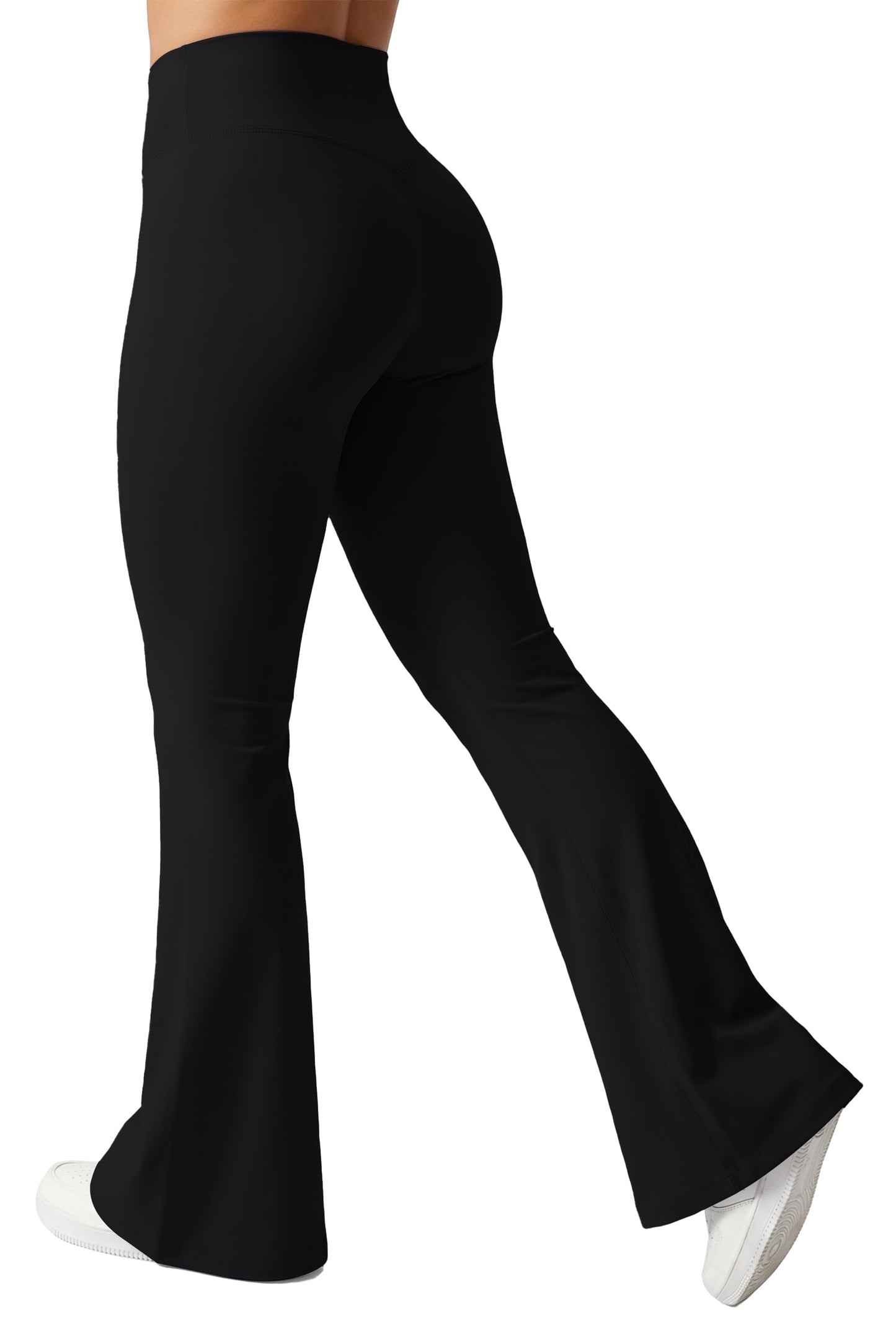 AUROLA Fire Flare Leggings for Women, Crossover High Waisted Yoga Pants Tummy Control Wide Leg Bootcut Leggings-30 Inseam(Black,S)