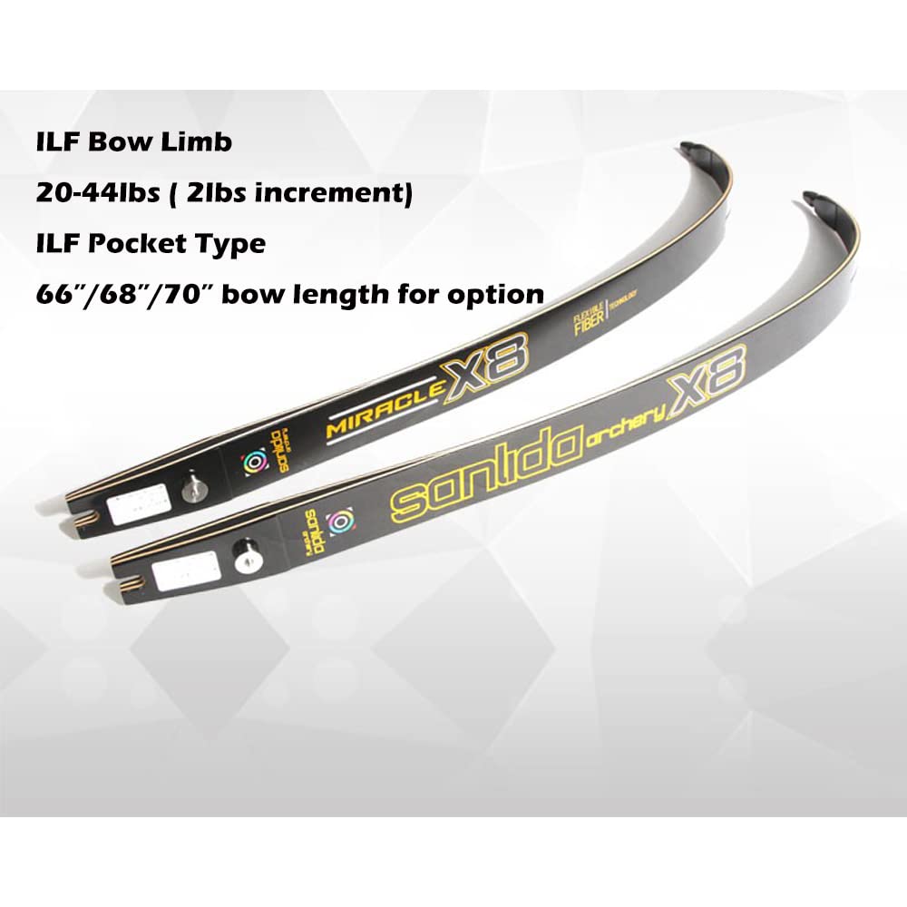 ZSHJGJR 66" 68" 70" Archery Recurve Bow Limbs ILF Device ILF Bow Limbs 20-44lbs Compatible for 25" Riser for Adult/Beginner (66 inch, 20lbs)