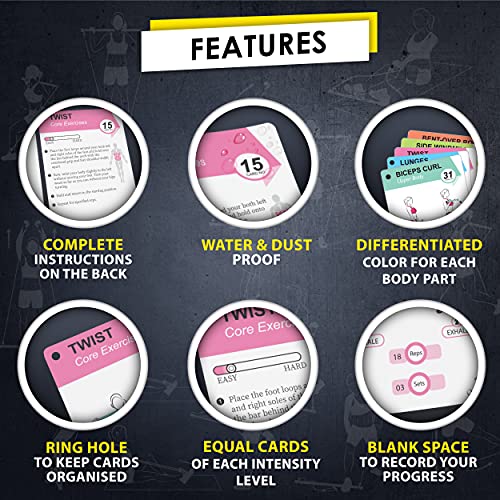 Flexies Pilates Bar Workout Cards - 58 Exercise Cards with Pilates Stick Work Out Postures, Instructions & Breathing Tips | Free Ring & Dry-Erase Marker to Create Your Customize Workout Planner chart