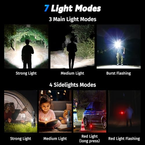 Flashlights High Lumens Rechargeable, 10000 LM High Powerful LED Flash Lights Super Bright Flashlight,IPX6 Waterproof 7 Modes Zoomable for Emergencies,Camping,Home