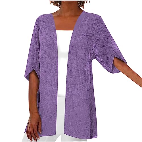 ZCVBOCZ Womens Kimonos for Summer Casual Elbow Sleeve Cardigan Plus Size Open Front Shirts Lightweight Loose Beach Cover Ups