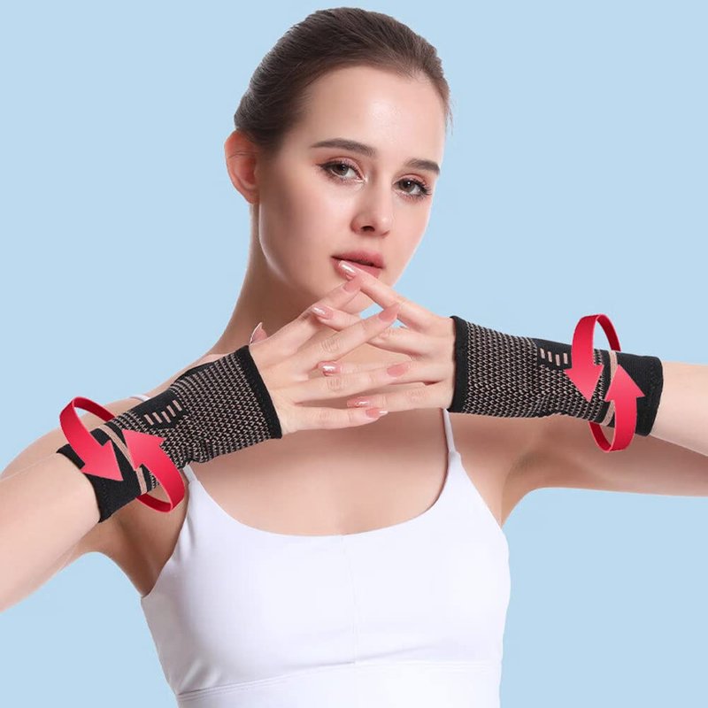 Copper Wrist Compression Sleeves(2PCS), Elastic Wrist Support Sleeve Wrist Brace for Tendonitis, Arthritis, Sprains Pain Relief, Breathable Carpal Tunnel Hand Brace for Sport, Fitness, Workout, Typing