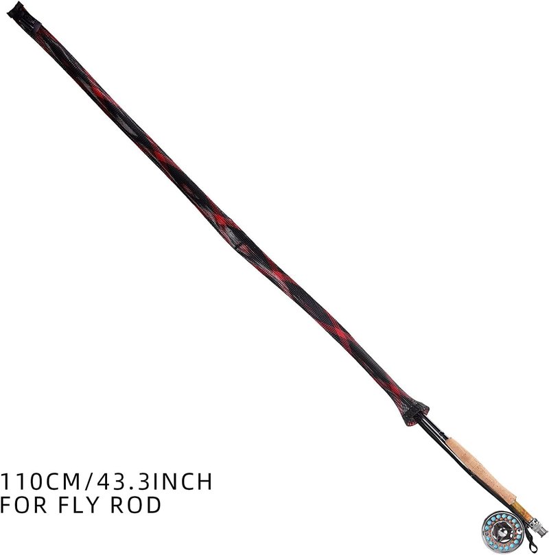 Fly Rod Cover - Braided Mesh Protector Sleeve for Single-Handed Rods | Red-Black, 2PCS
