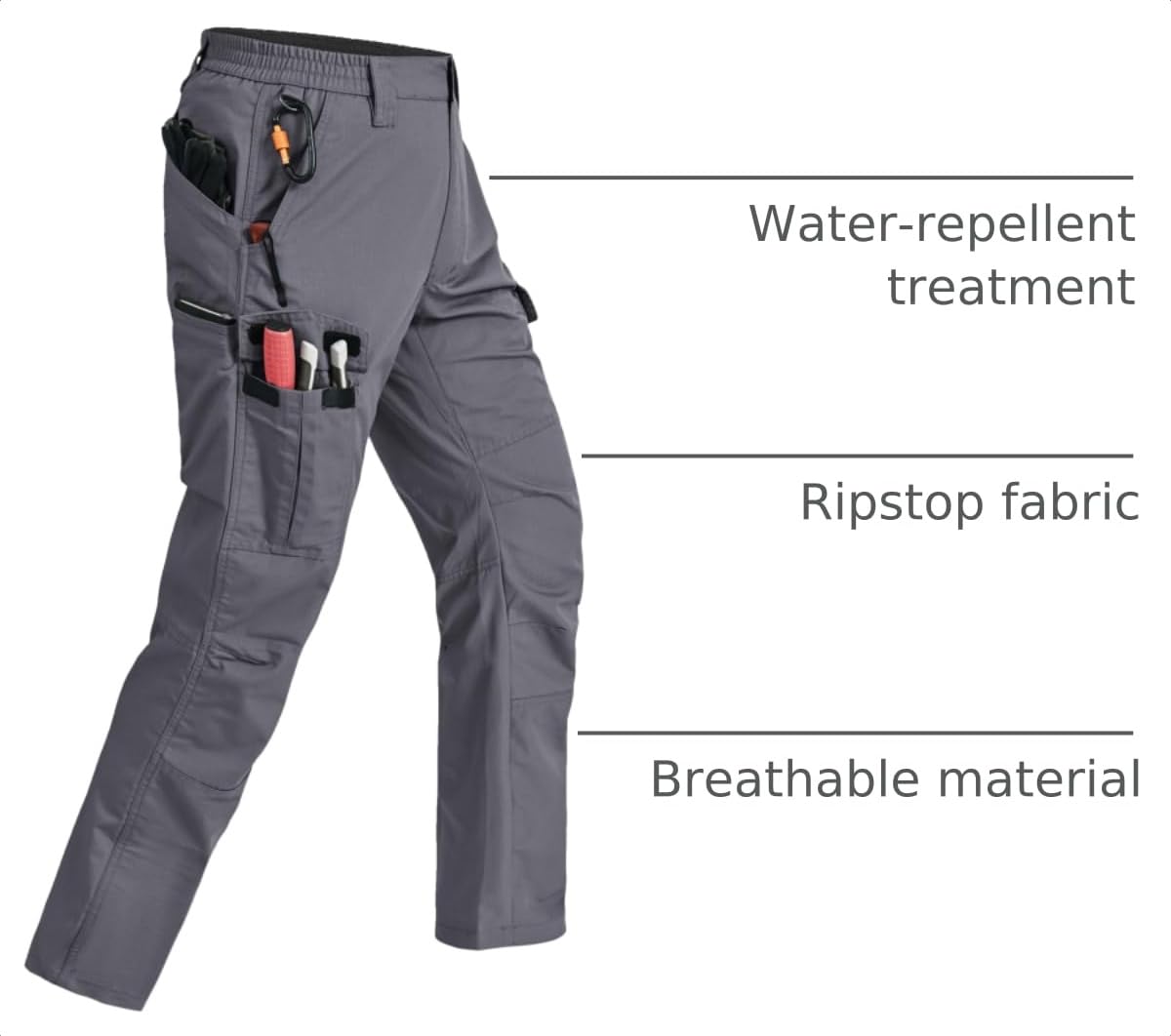 Rapoo Cargo Work Tactical Pants for Men Ripstop Elastic Waist Grey 32Wx34L