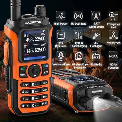 2 Pack BaoFeng UV-21R (Upgrade of UV-5R) Ham Radio Handheld Long Range Walkie Talkies UHF VHF Dual Band 2-Way Radio Full Kit with Type-C Cable,High Gain Orange Antenna and Programming Cable