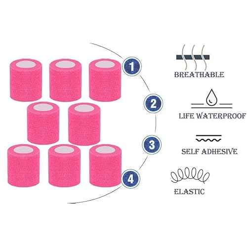 Self Adhesive Bandage Wrap,2 Inch Pink Breathable Elastic Cohesive Bandages, Vet Wrap Sports Tape Bulk for First Aid Supplies, Wrist Sprains Protection