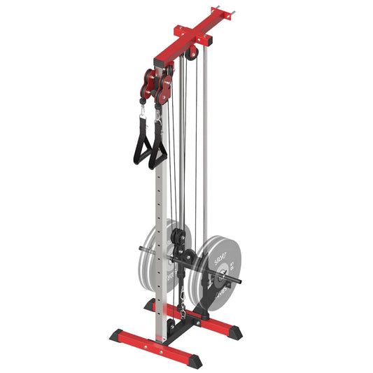 SPART Wall Mount Cable Station, LAT Pull Down and LAT Row LAT Tower Cable Corssover Machine with 17 Heights Adjustable Dual Pulley System High and Low Cable Machine, Home Gym Cable Crossover, Red