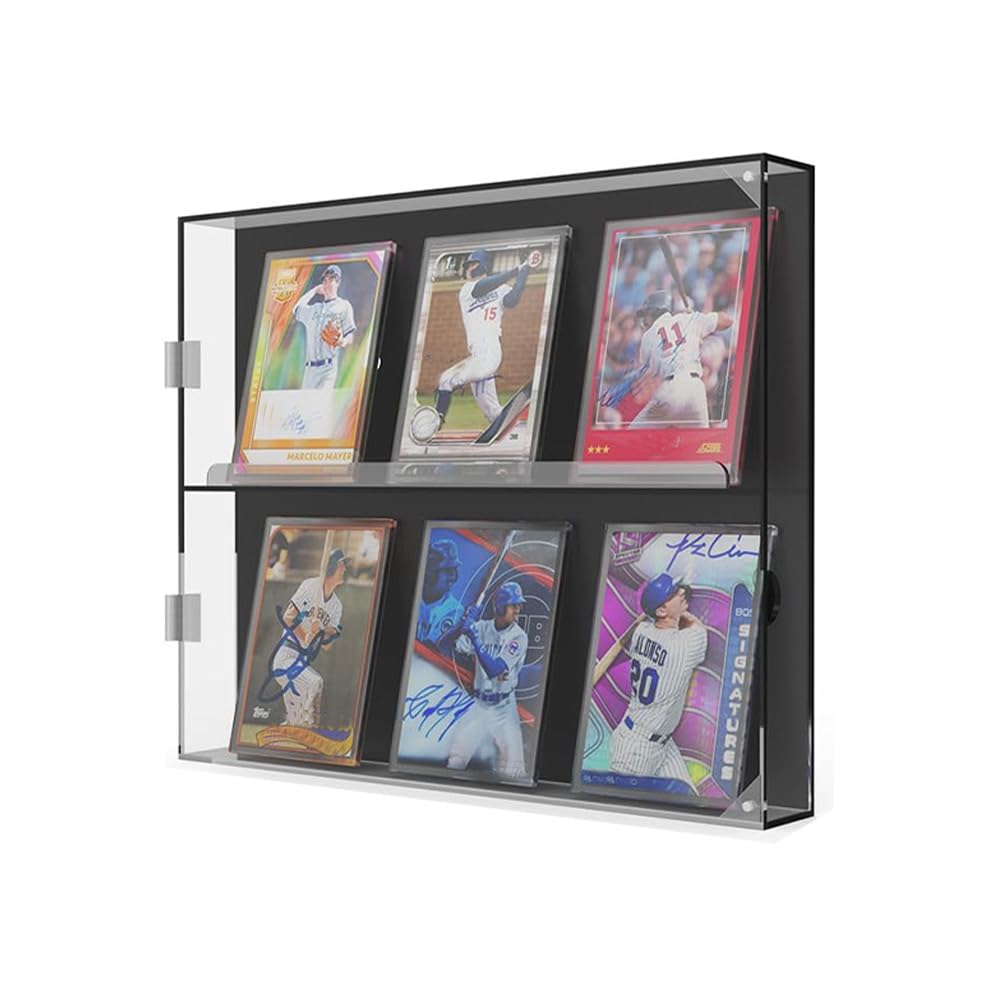Acrylic Baseball Card Display Case, Trading Sports Card Frame Wall Mount with UV Protection Magnetic Door for Football Basketball Hockey Collection (Horizontalplate)