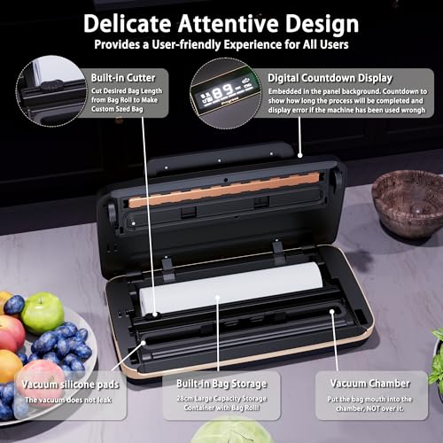 Vacuum Sealer Machine, 95Kpa Food Vacuum Sealer with Double Heat Seal