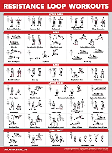 4 Pack - Resistance Bands Workout Exercise Posters Volume 1, 2 & 3 + Resistance Loops Fitness Chart (LAMINATED, 18" x 24")